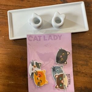 White Ceramic Rectangular Tray with Dual Ring toothbrush Holders